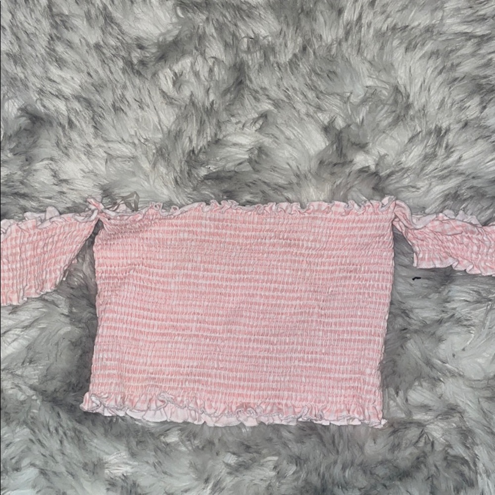 Pink and white pattern off the shoulder tank top